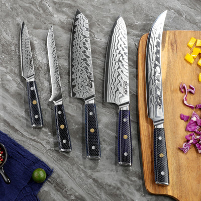 Set de cuțite profesionale, oțel de damasc, D2 - DACOBI.ro