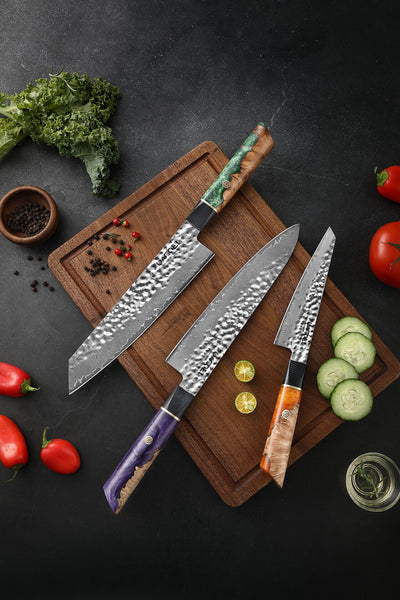 Set de cuțite profesionale, oțel de damasc, D4 - DACOBI.ro