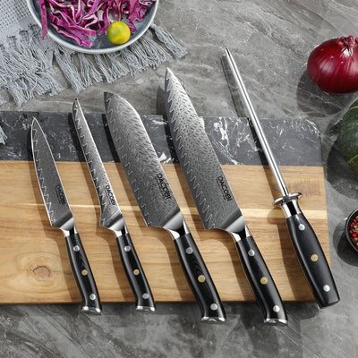 Colecția Obsidian, Cutite profesionale, oțel damasc 67 straturi, mâner G10