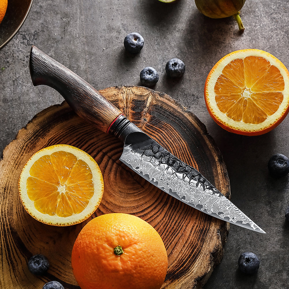 Cuțit universal cu mâner de stejar alb, oțel damasc, 14 cm (C63)