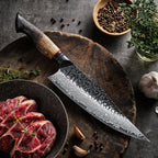 Cuțitul bucătarului, mâner ergonomic stejar alb, oțel damasc, 22 cm (C61)