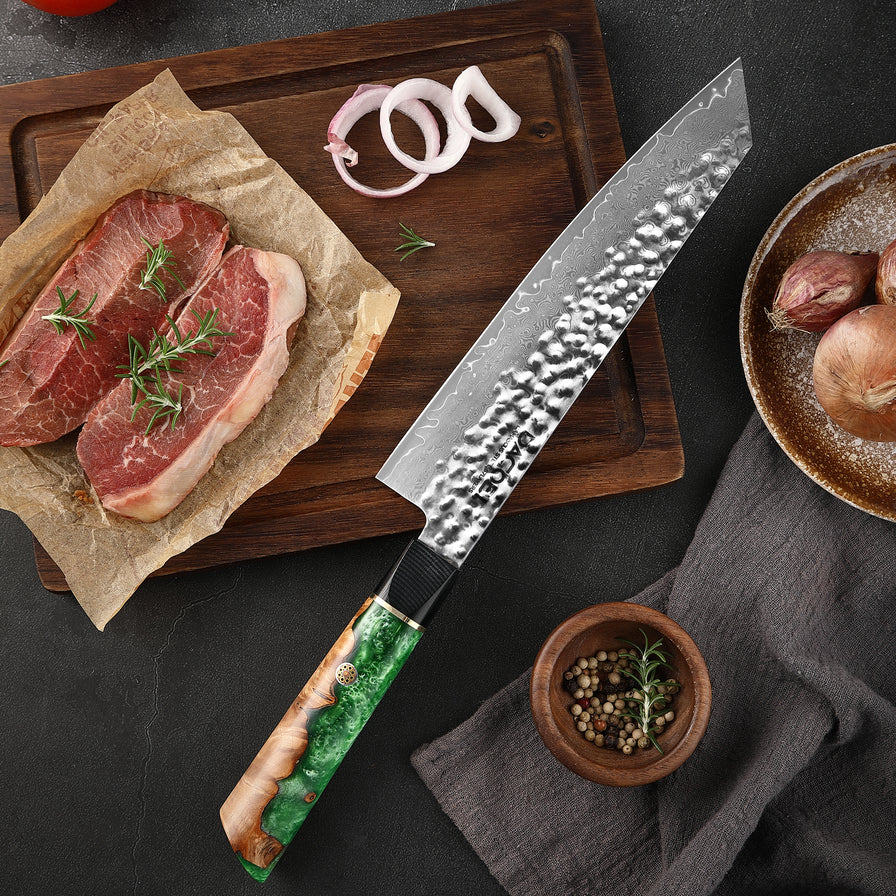 Cuțit profesional Kiritsuke, oțel damasc, mâner rășină, 21 cm (C48) - DACOBI.ro