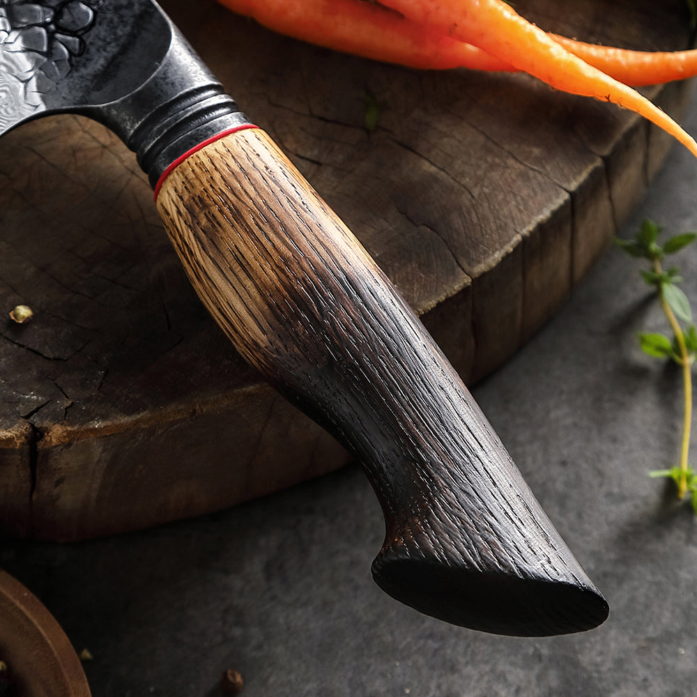 Cuțit Santoku, mâner ergonomic stejar alb, oțel damasc, 19 cm (C62)