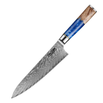 Cuțitul bucătarului, cuțit profesional, oțel damasc, mâner rășină și lemn, 20 cm (C1) - DACOBI.ro