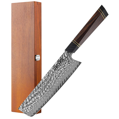 Cuțit profesional Nakiri, oțel damasc, mâner desert ironwood, 18.5 cm (C55) - DACOBI.ro
