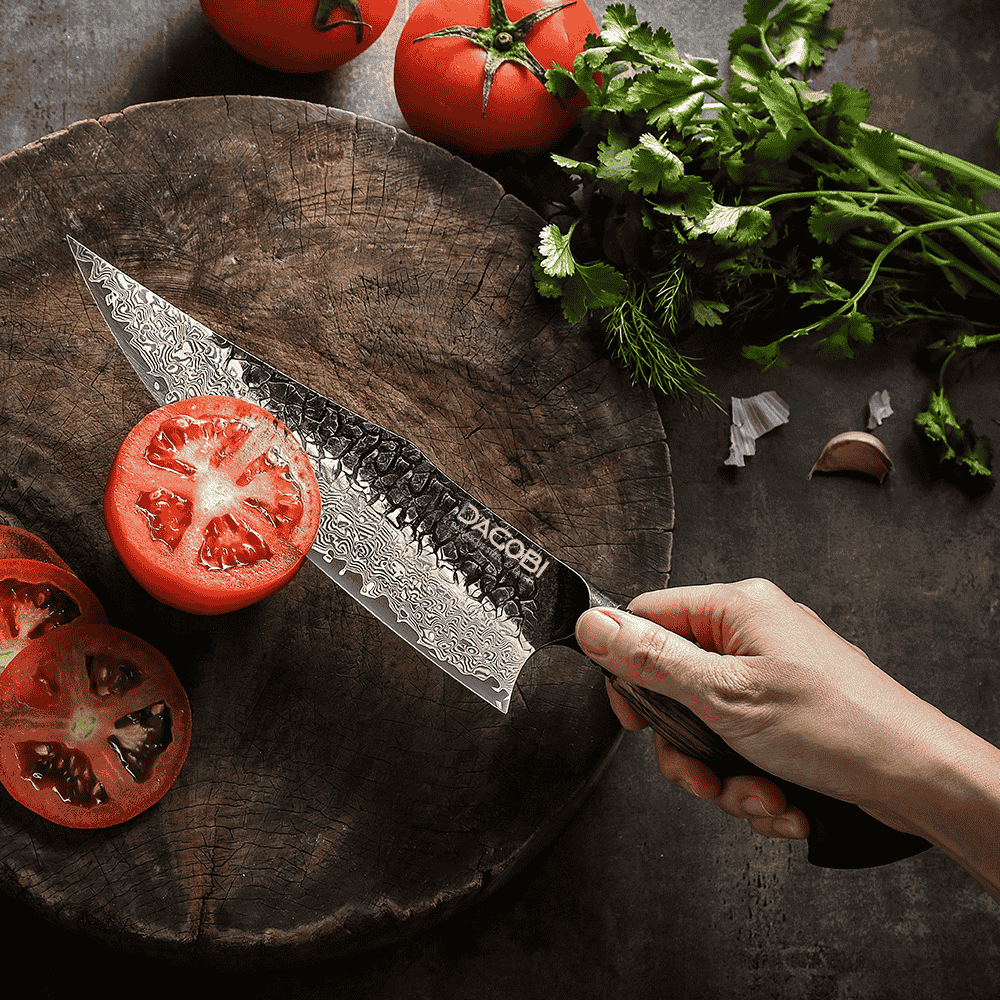 Cuțitul bucătarului, mâner ergonomic stejar alb, oțel damasc, 22 cm (C61)