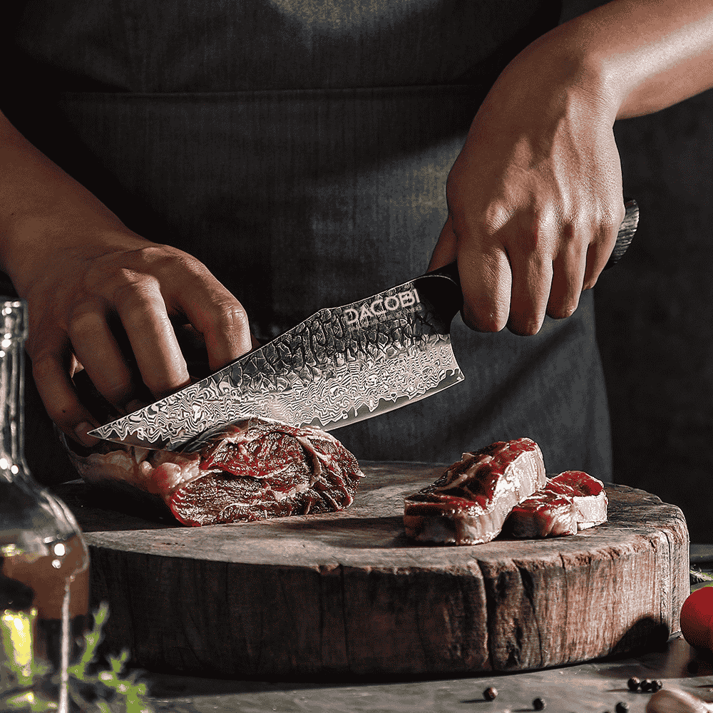 Cuțitul bucătarului, mâner ergonomic stejar alb, oțel damasc, 22 cm (C61)