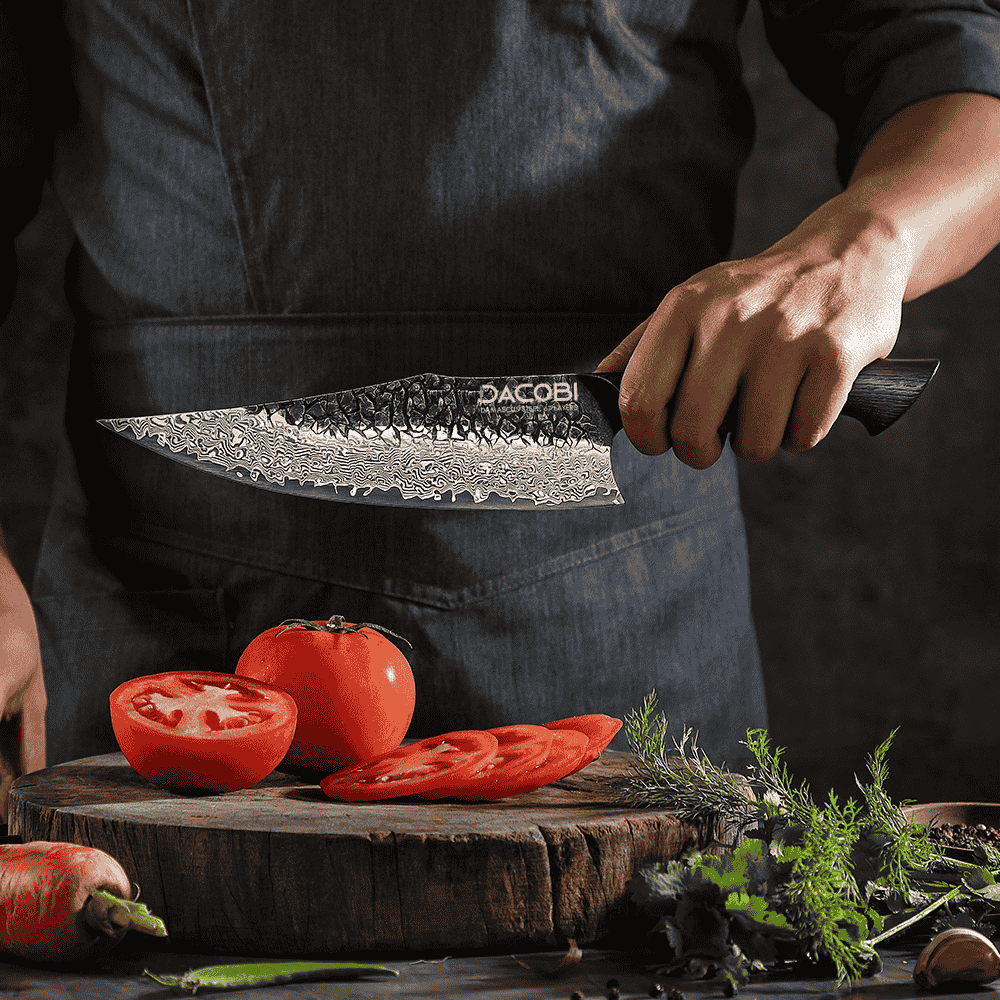 Cuțitul bucătarului, mâner ergonomic stejar alb, oțel damasc, 22 cm (C61)