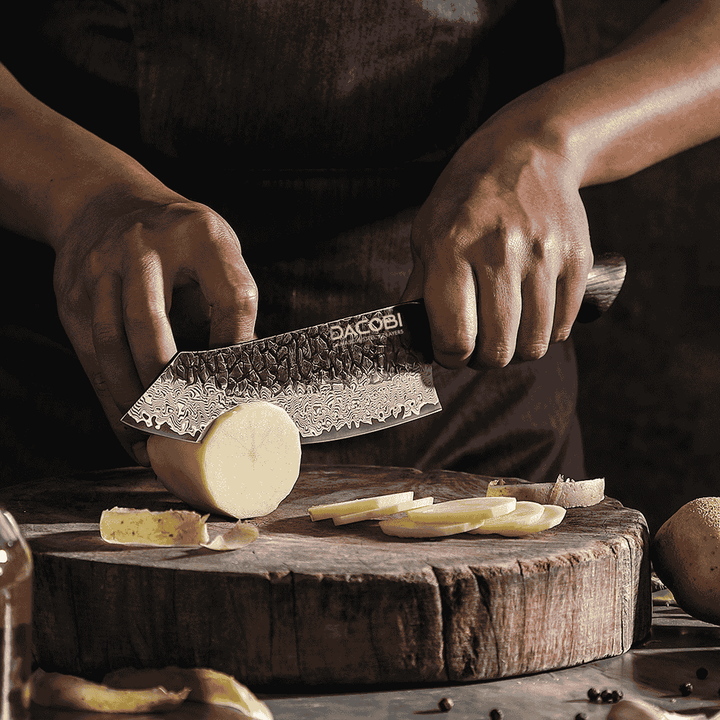 Cuțit Santoku, mâner ergonomic stejar alb, oțel damasc, 19 cm (C62)