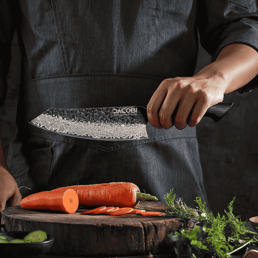 Cuțit Santoku, mâner ergonomic stejar alb, oțel damasc, 19 cm (C62)