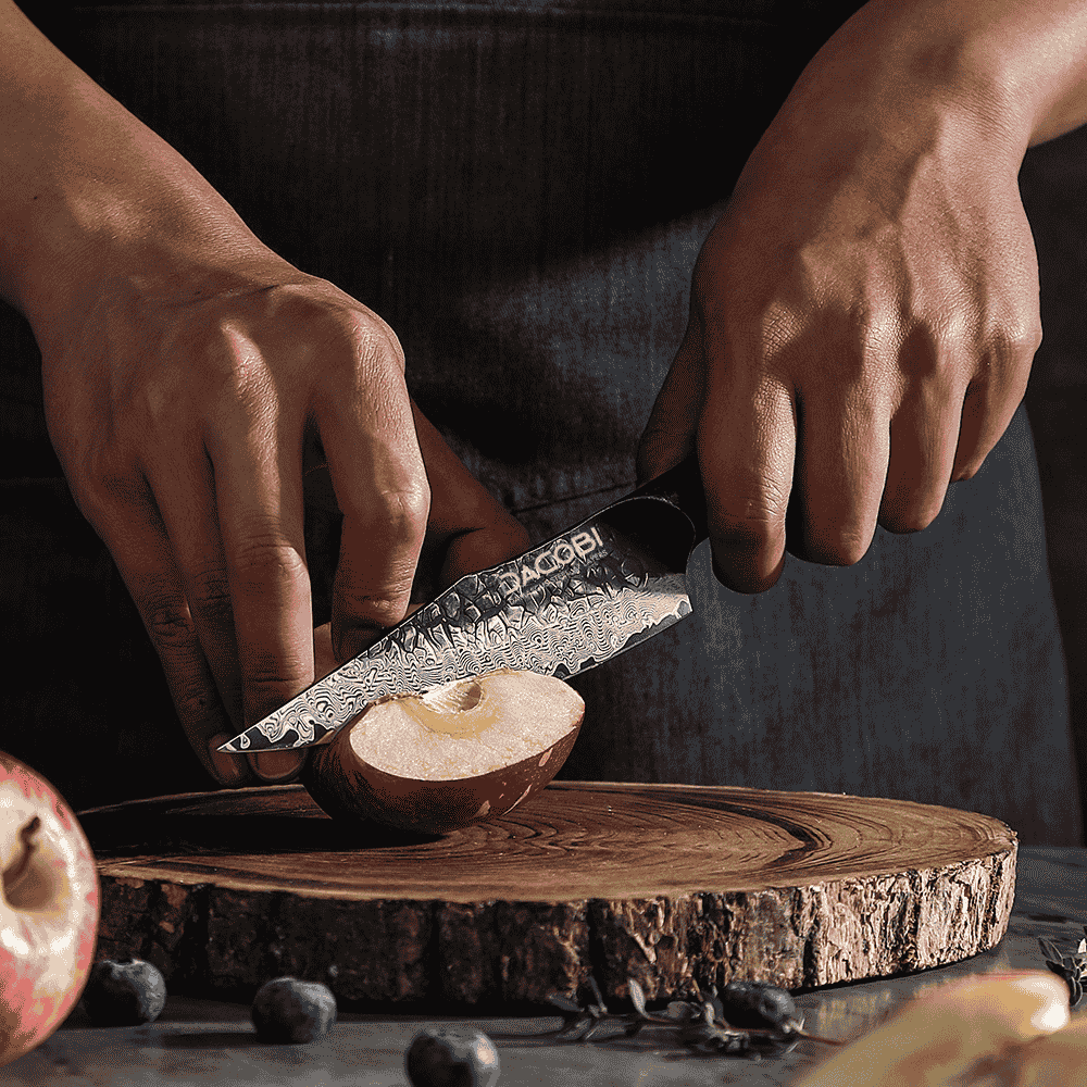 Cuțit universal cu mâner de stejar alb, oțel damasc, 14 cm (C63)