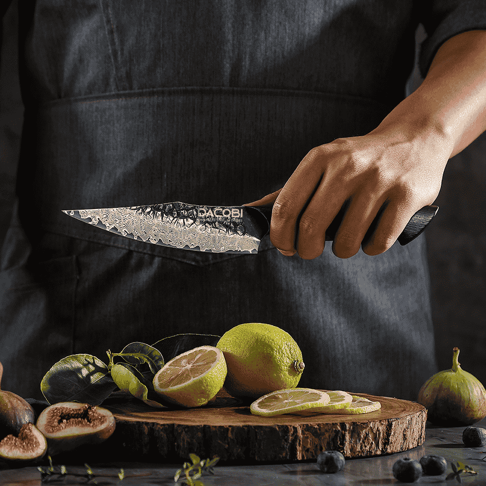 Cuțit universal cu mâner de stejar alb, oțel damasc, 14 cm (C63)