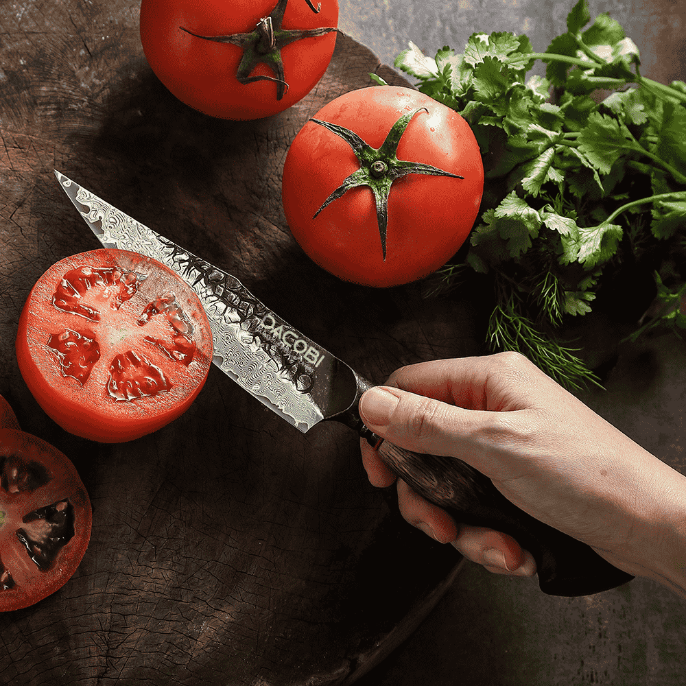 Cuțit universal cu mâner de stejar alb, oțel damasc, 14 cm (C63)