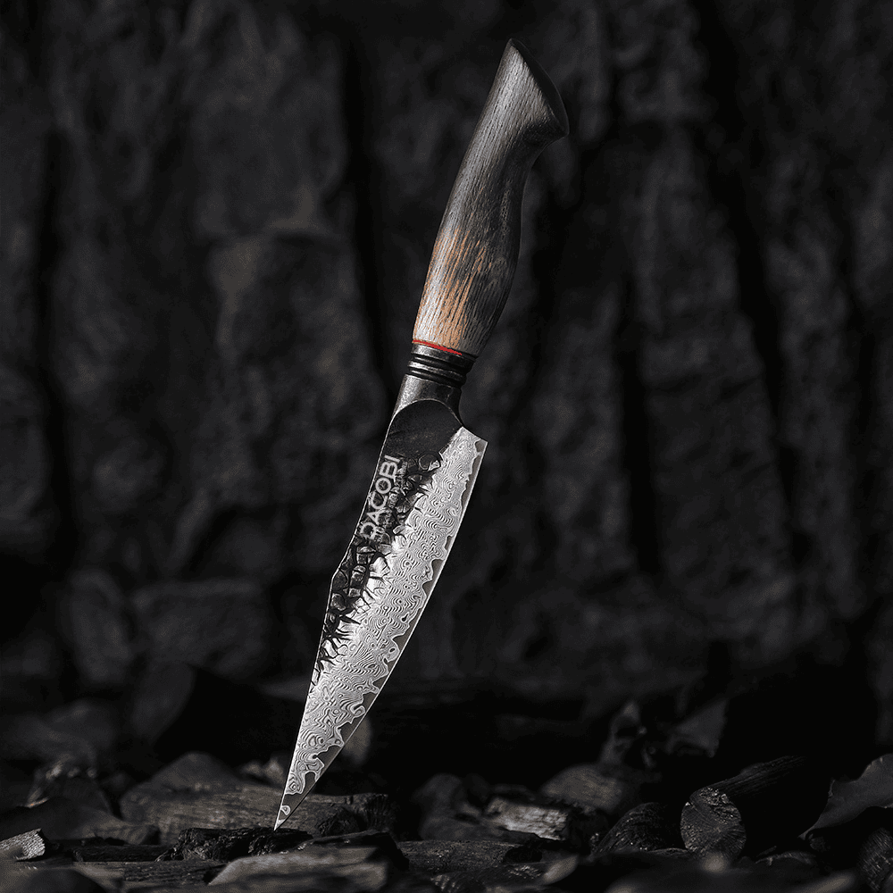 Cuțit universal cu mâner de stejar alb, oțel damasc, 14 cm (C63)