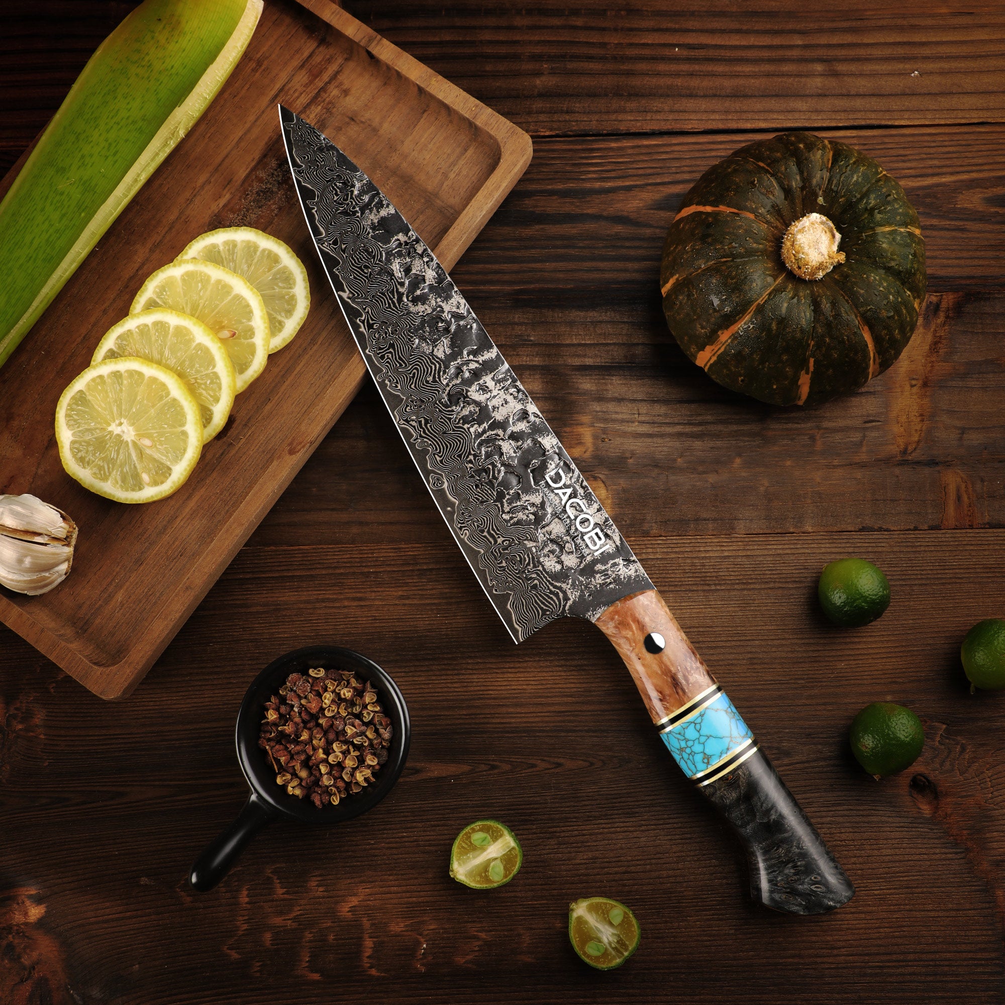 Cuțitul bucătarului, mâner ergonomic, oțel damasc, 22 cm (C67)