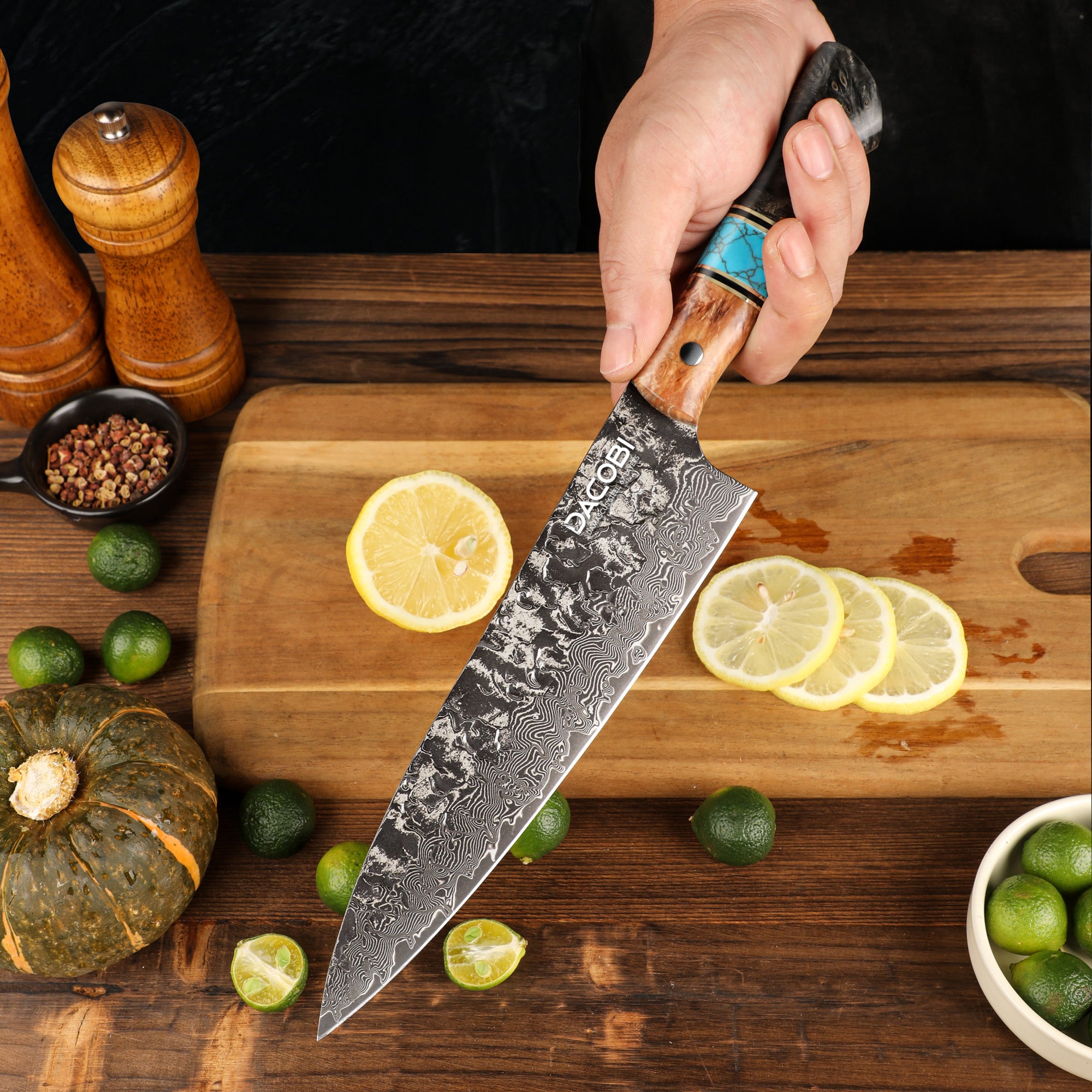 Cuțitul bucătarului, mâner ergonomic, oțel damasc, 22 cm (C67)