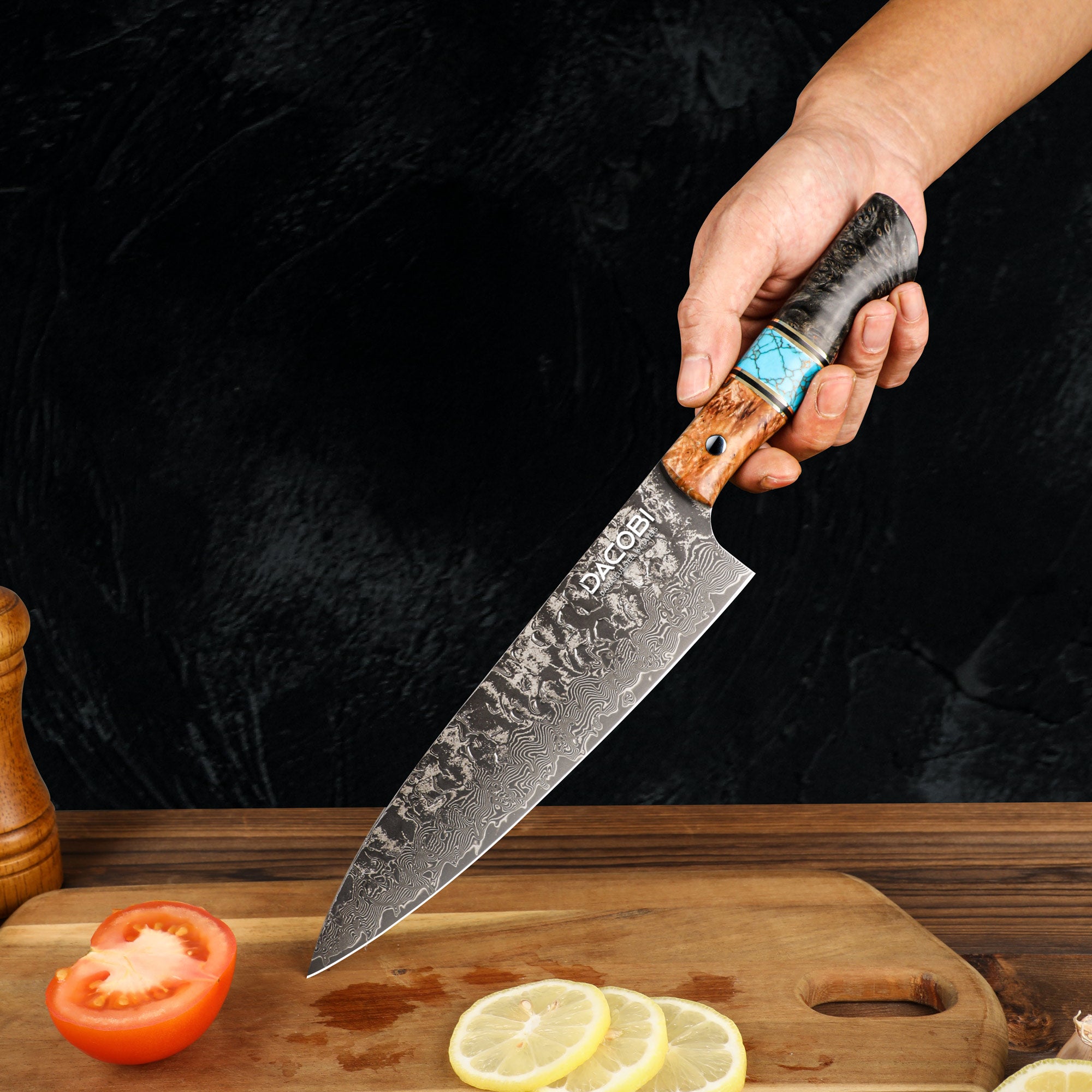 Cuțitul bucătarului, mâner ergonomic, oțel damasc, 22 cm (C67)