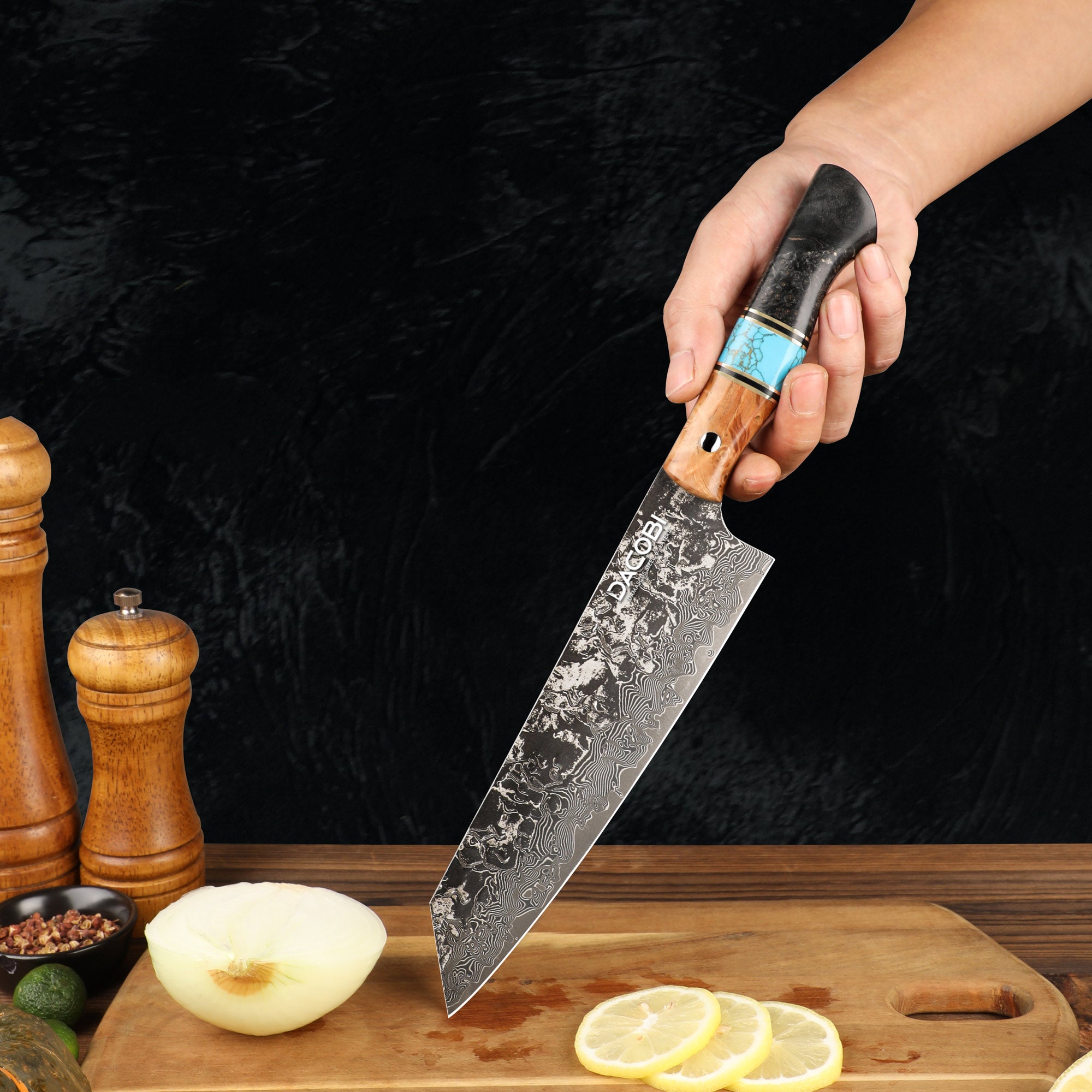 Cuțit profesional Kiritsuke, oțel damasc, mâner ergonomic, 20 cm (C68)