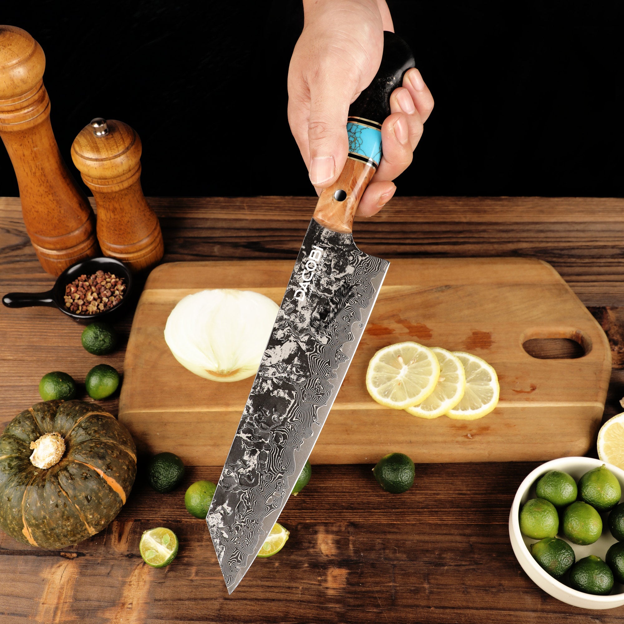 Cuțit profesional Kiritsuke, oțel damasc, mâner ergonomic, 20 cm (C68)