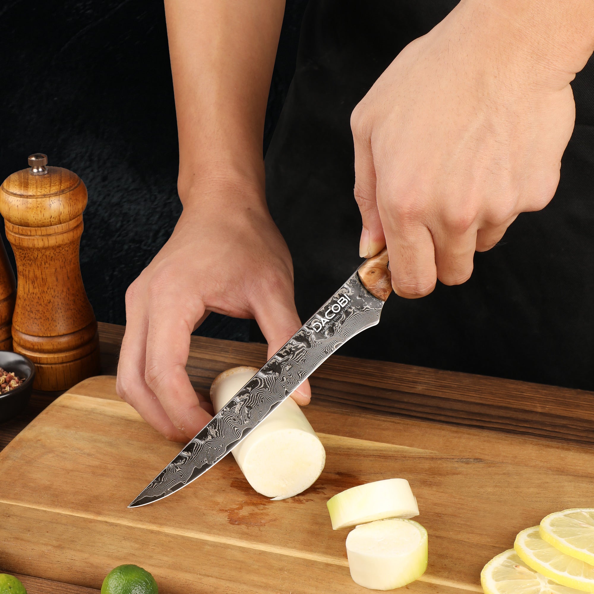 Cuțit pentru filetat oțel damasc, 15.5 cm (C69)