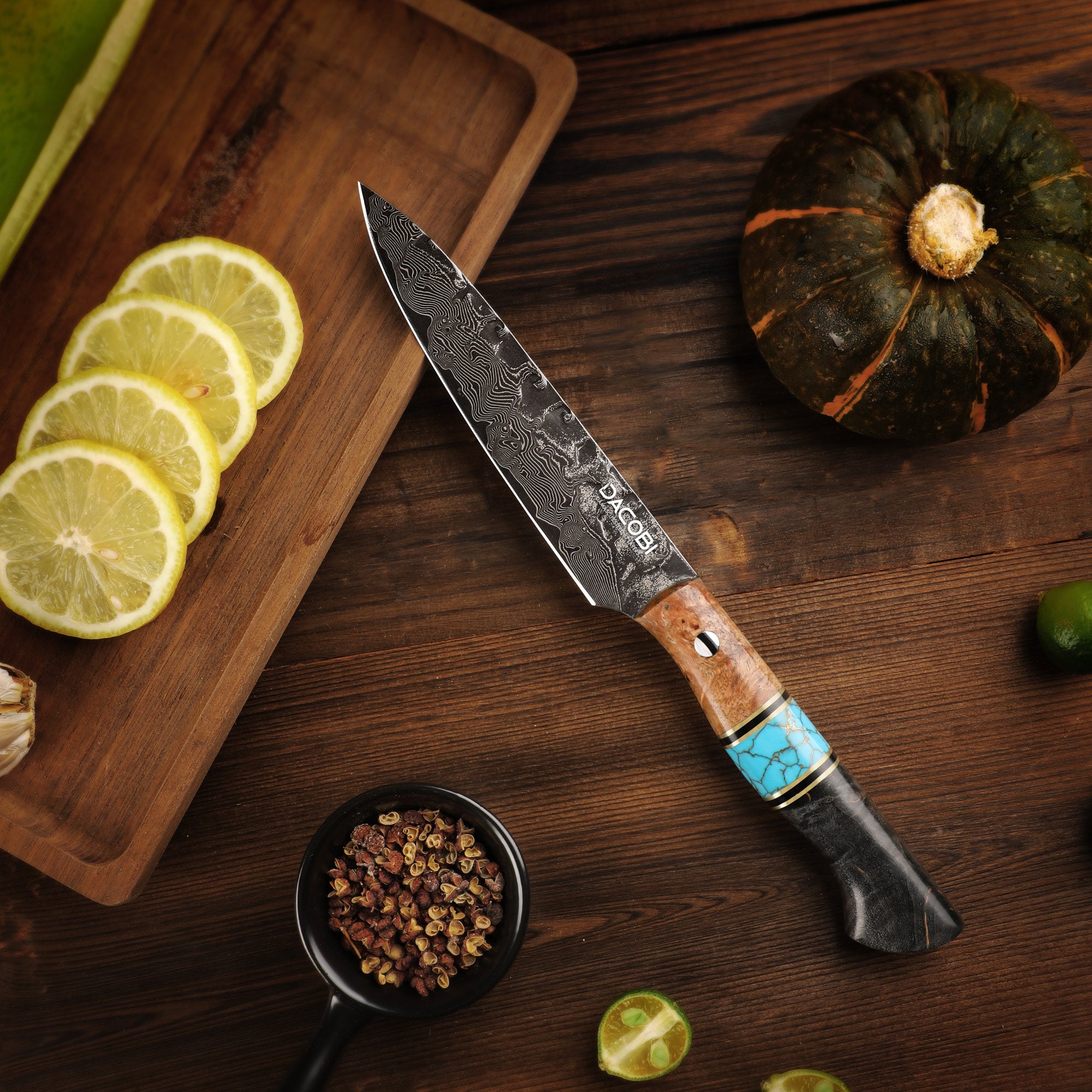 Cuțit universal cu mâner de arțar stabilizat, oțel damasc, 12.8 cm (C70)