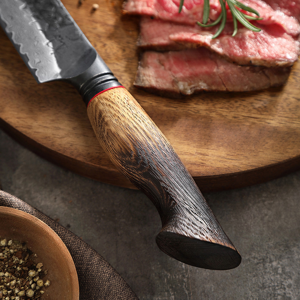 Cuțitul măcelarului, oțel damasc, mâner stejar, 25.5 cm (C71)