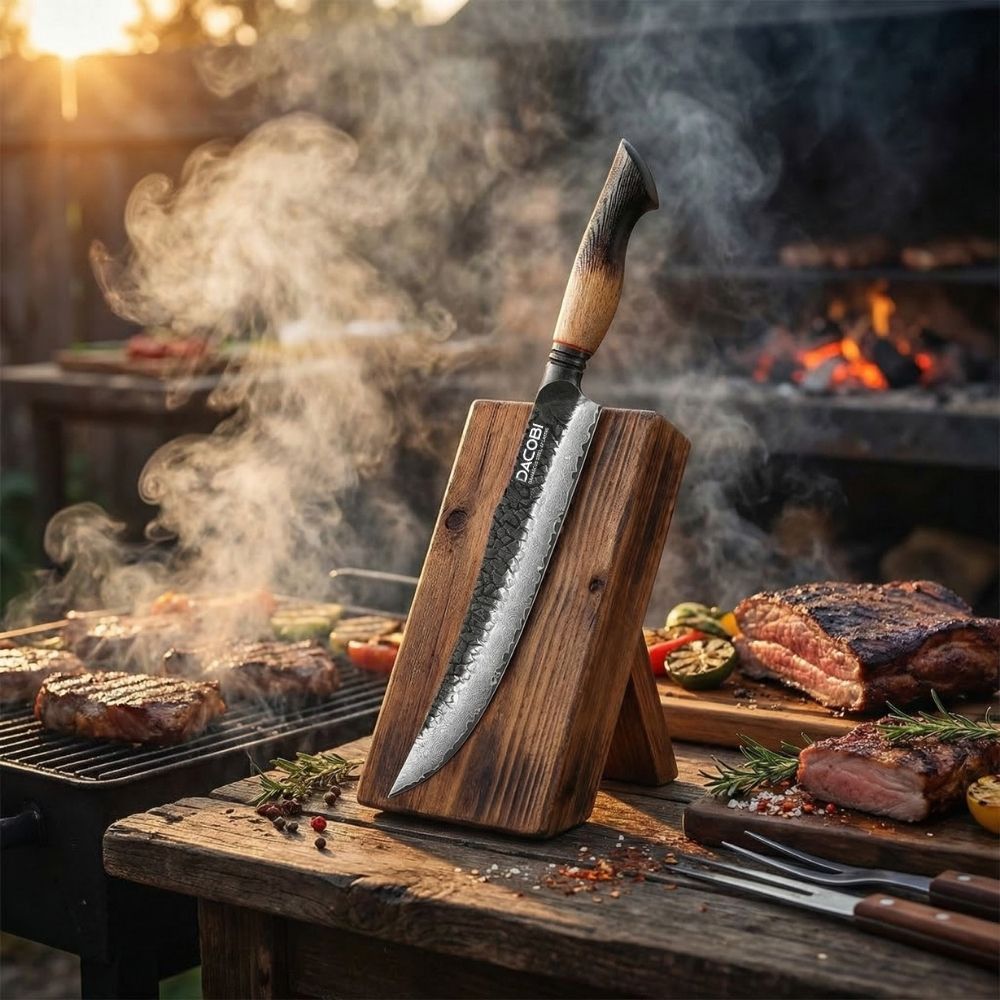 Cuțitul măcelarului, oțel damasc, mâner stejar, 25.5 cm (C71)