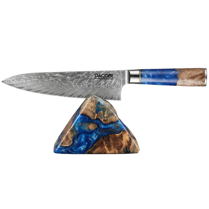 Cuțitul bucătarului, cuțit profesional, oțel damasc, mâner rășină și lemn, 20 cm (C1)