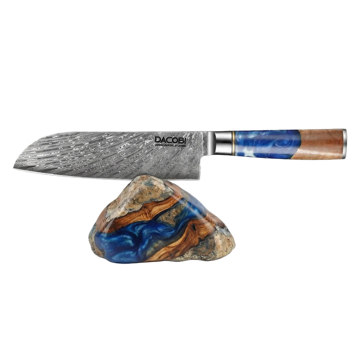 Cuțit Santoku, cuțit bucătari, oțel damasc, mâner compozit, 17.7 cm (C3)
