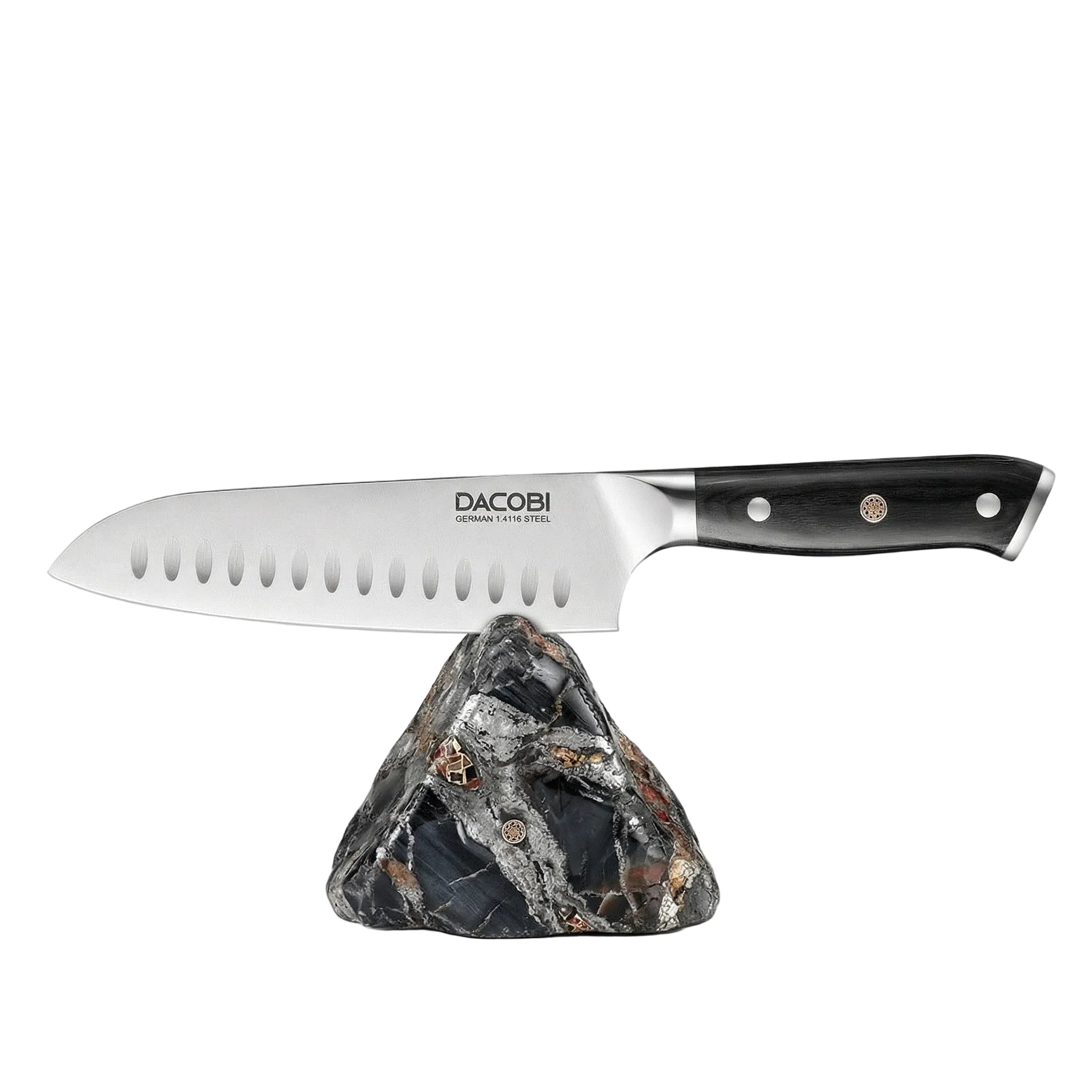 Cuțit Santoku, oțel german, mâner lemn pakka, 18 cm, (C7)