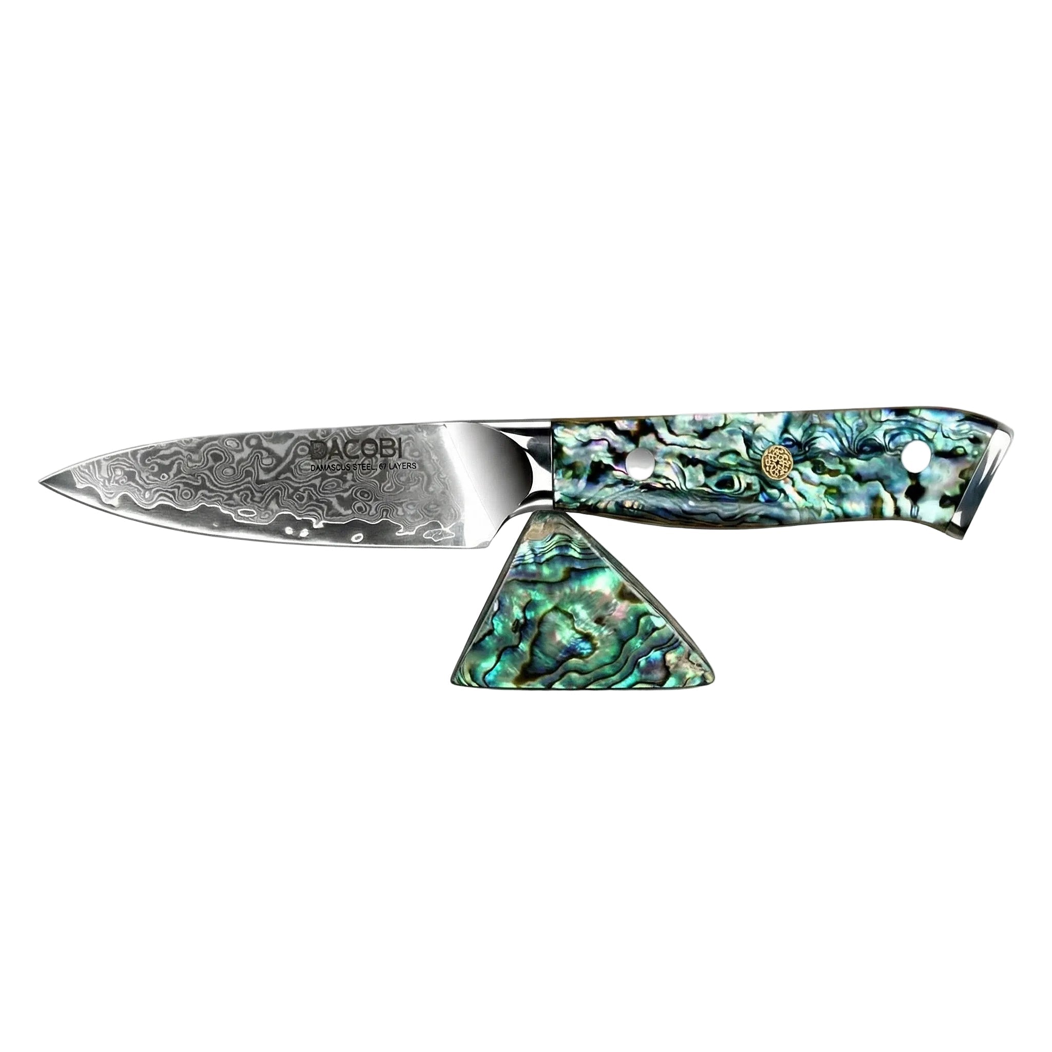 Cuțit pentru decojit, pentru curățat fructe, oțel damasc, mâner rășină colorată, 9 cm, (C21)