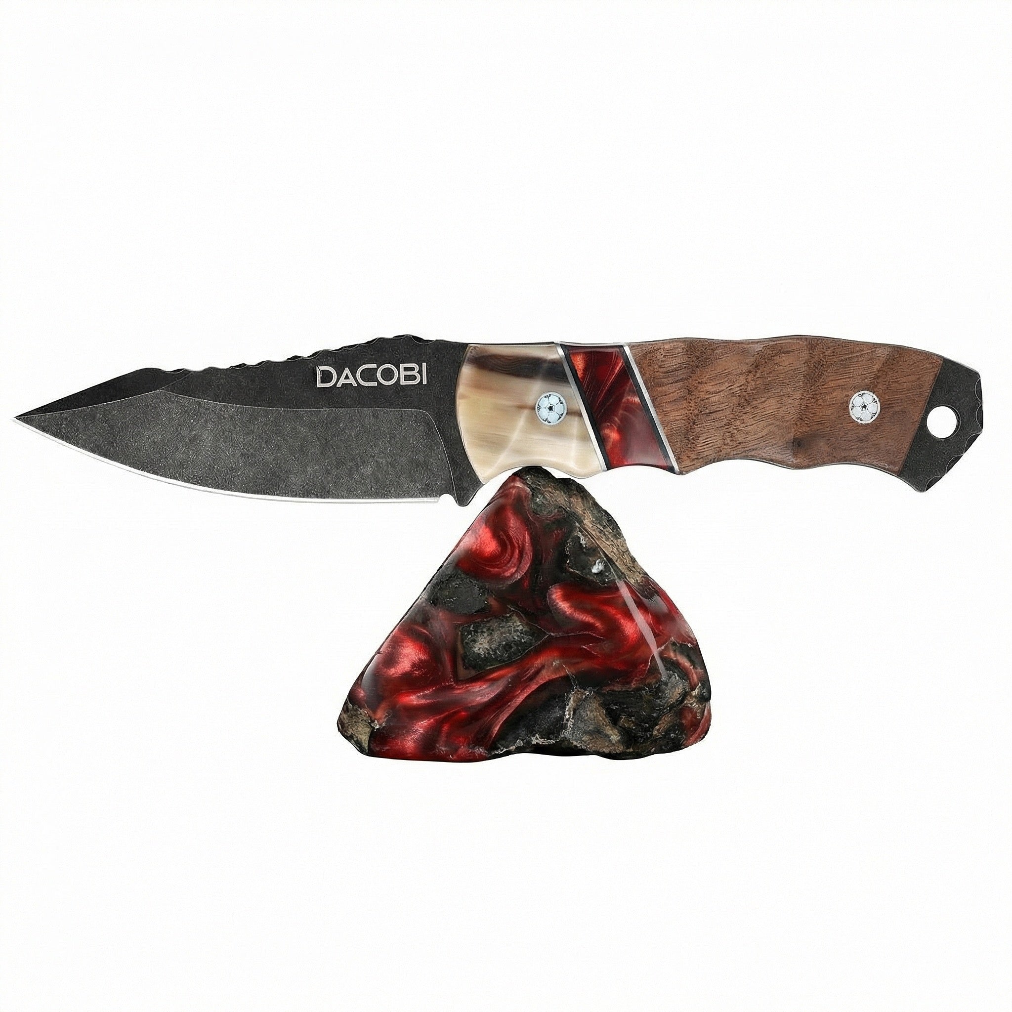 Cuțit Grizzly pentru camping, mâner lemn și corn, oțel D2