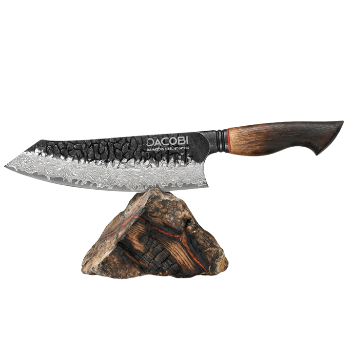 Cuțit Santoku, mâner ergonomic stejar alb, oțel damasc, 19 cm (C62)