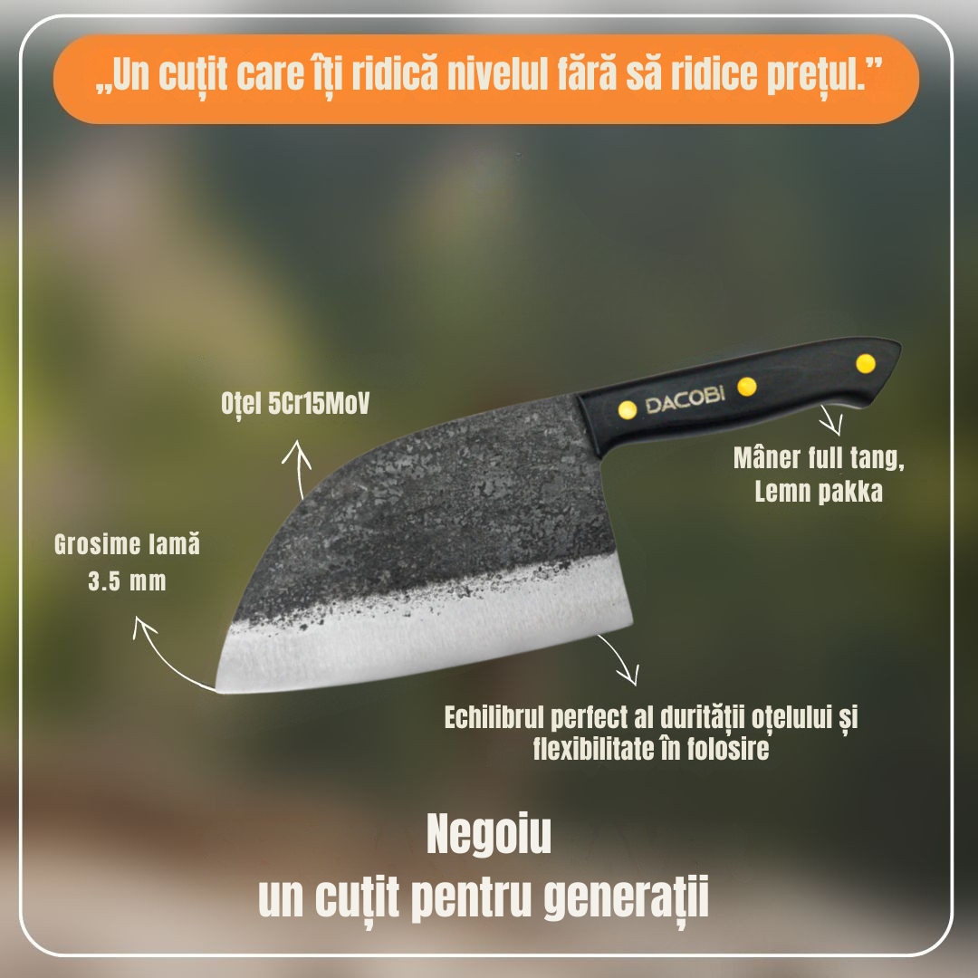 Negoiu - Cuțit Forjat, mâner ergonomic din pakka, teacă, 17 cm
