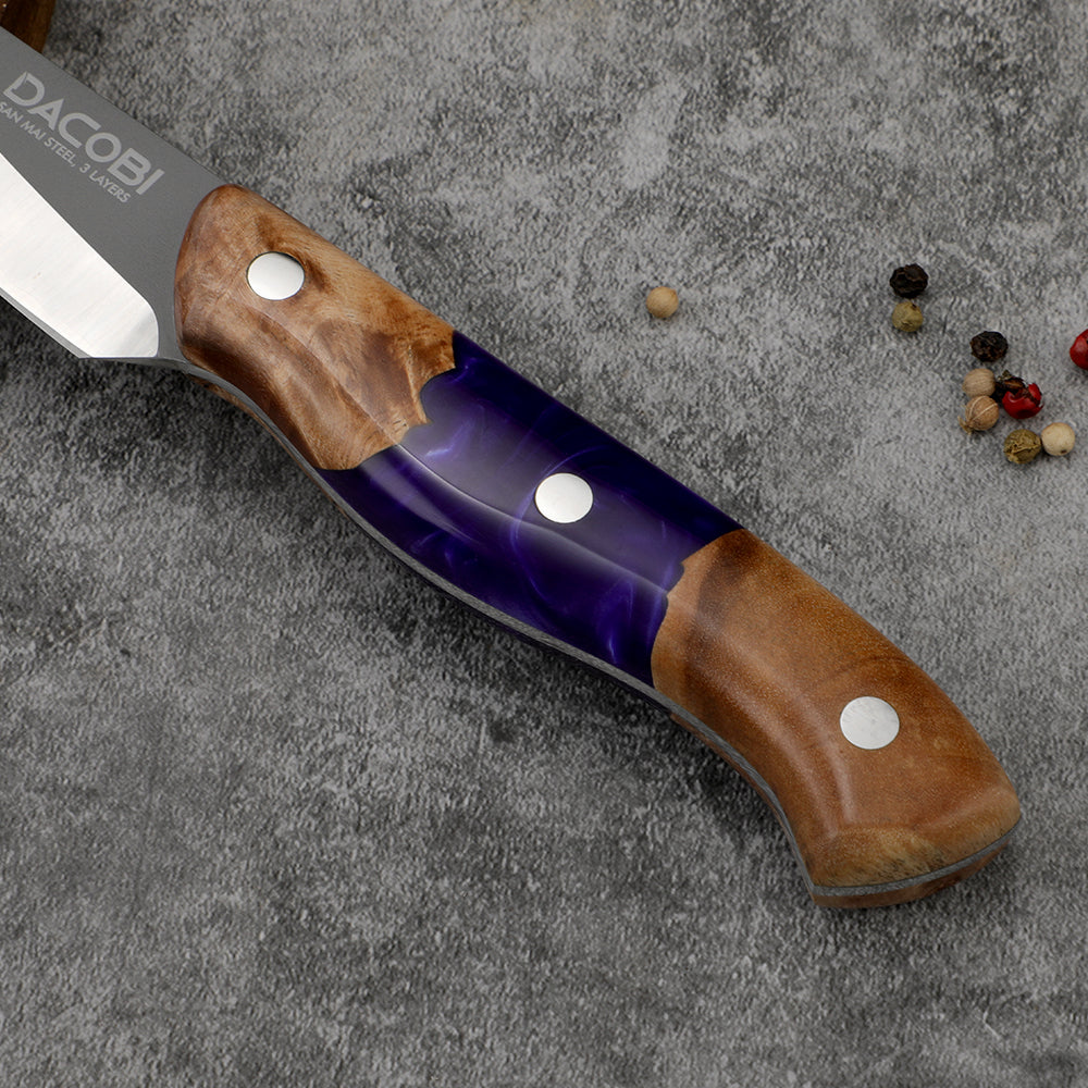 Cuțit pentru decojit, San Mai, mâner rășină colorată, 9 cm, (C58) - DACOBI.ro