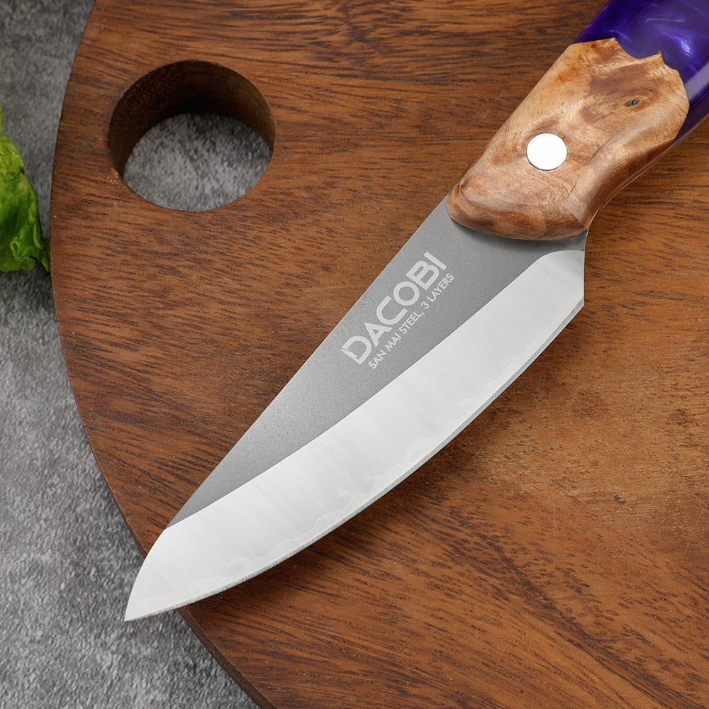 Cuțit pentru decojit, San Mai, mâner rășină colorată, 9 cm, (C58) - DACOBI.ro