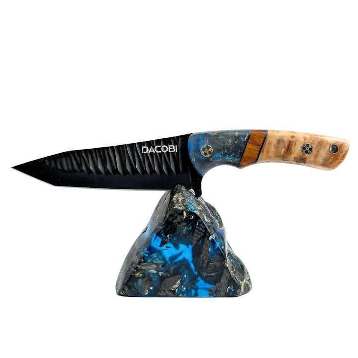 Cuțit Gran Paradiso pentru camping, mâner rășină cu carbon și lemn, oțel D2