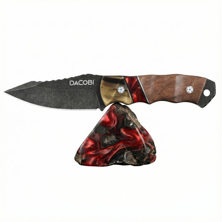 Cuțit Grizzly pentru camping, mâner lemn și corn, oțel D2