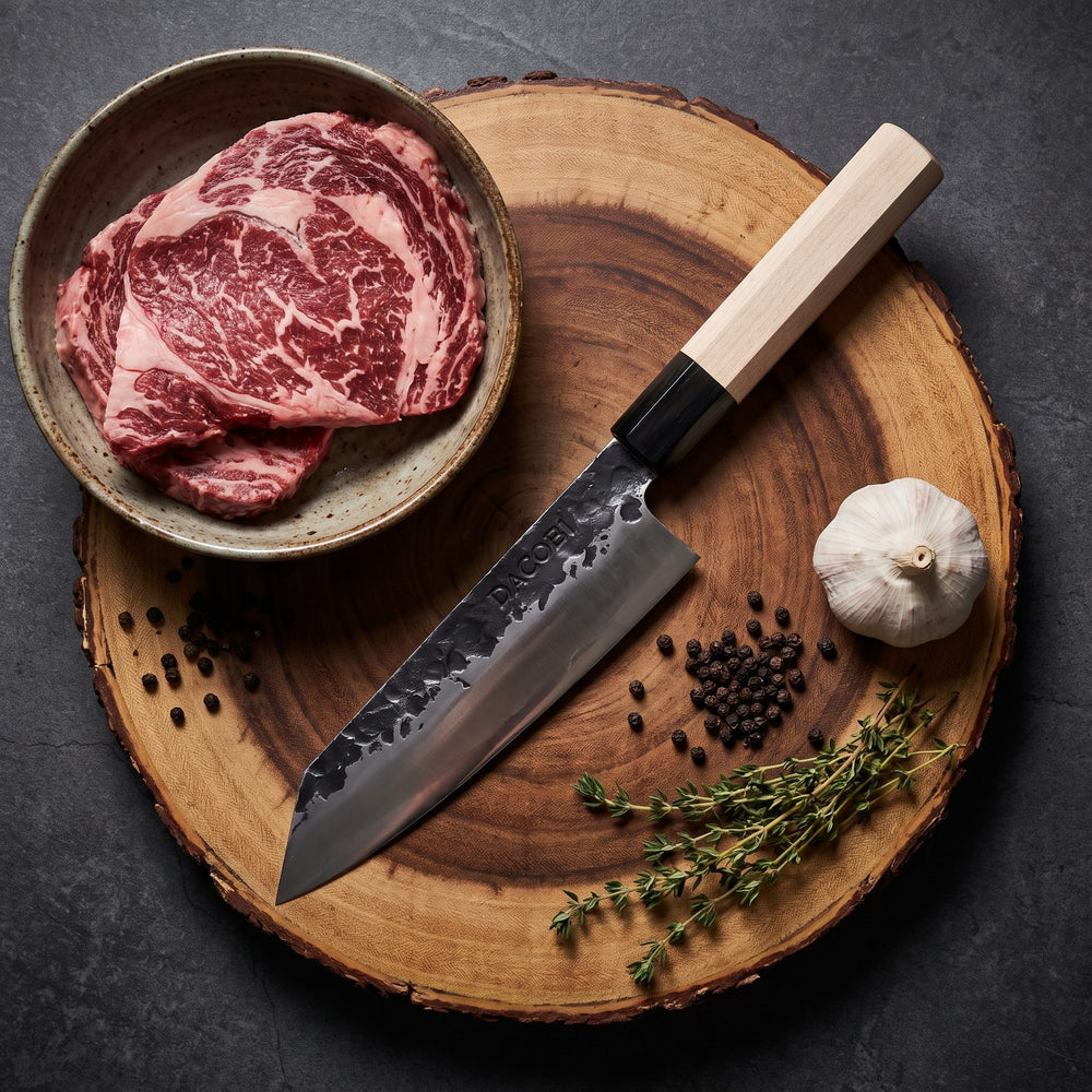 Cuțit Kiritsuke Tsuchime, lamă forjată cu ciocanul
