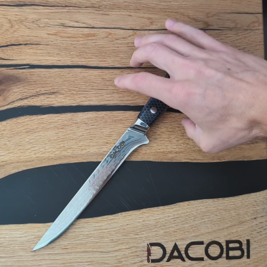 Cuțit pentru filetat, damasc, mâner rășină model fagure, 17 cm (C16)