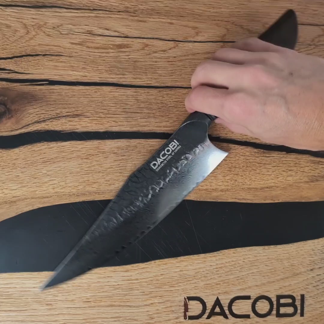 Cuțitul bucătarului, mâner ergonomic stejar alb, oțel damasc, 22