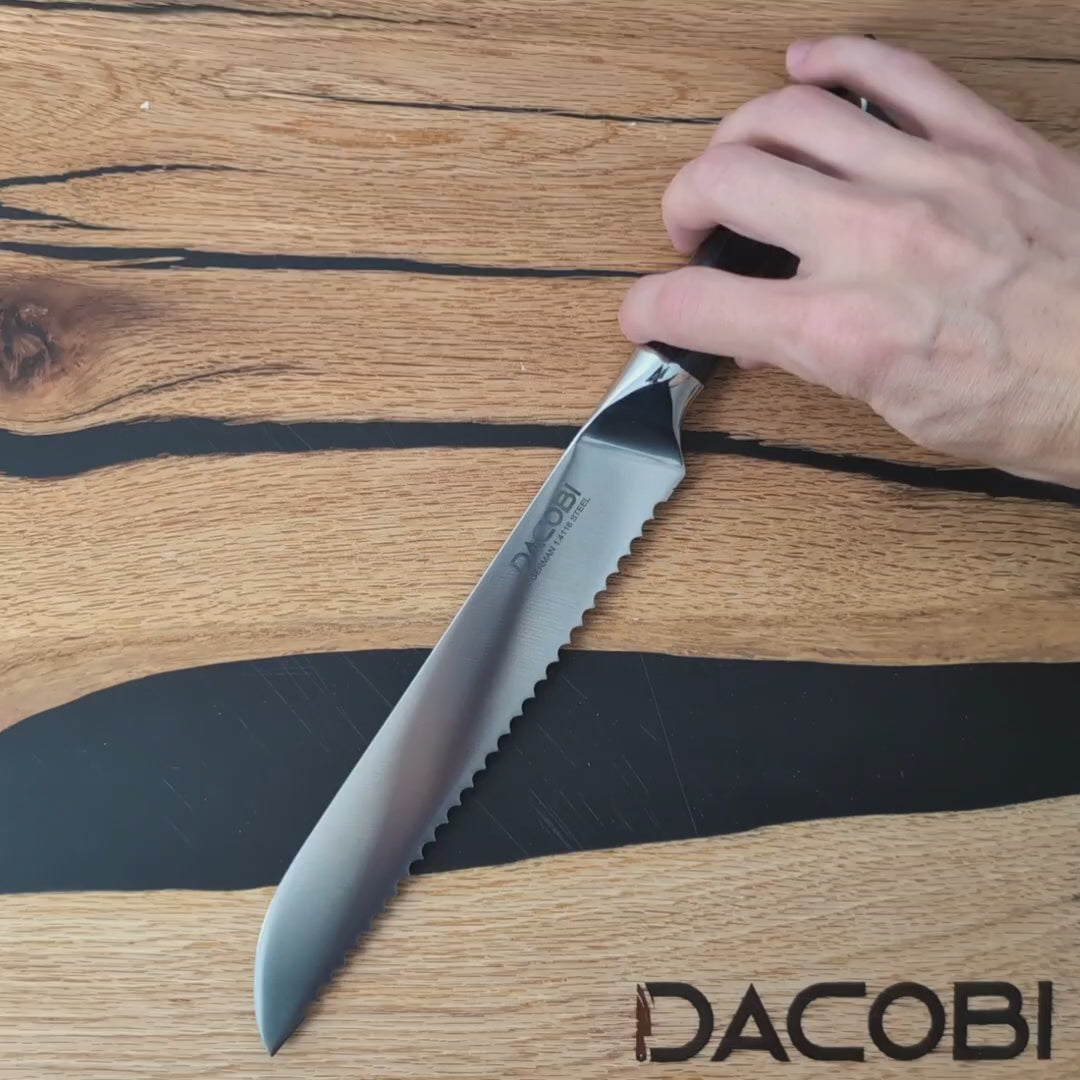 Cuțit pentru pâine oțel german, mâner lemn pakka, 20 cm (C52)