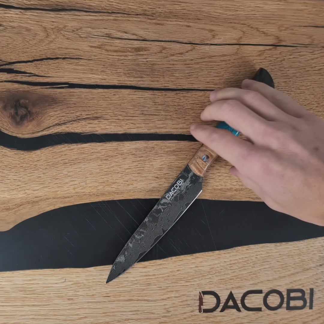 Cuțit universal cu mâner de arțar stabilizat, oțel damasc, 12.8 cm (C70)