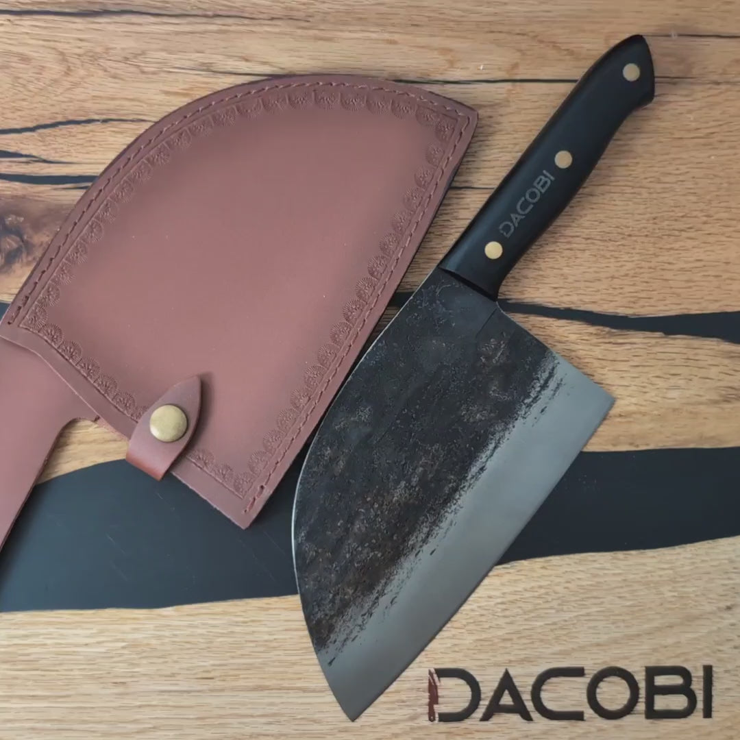 Negoiu - Cuțit Forjat, mâner ergonomic din pakka, teacă, 17 cm