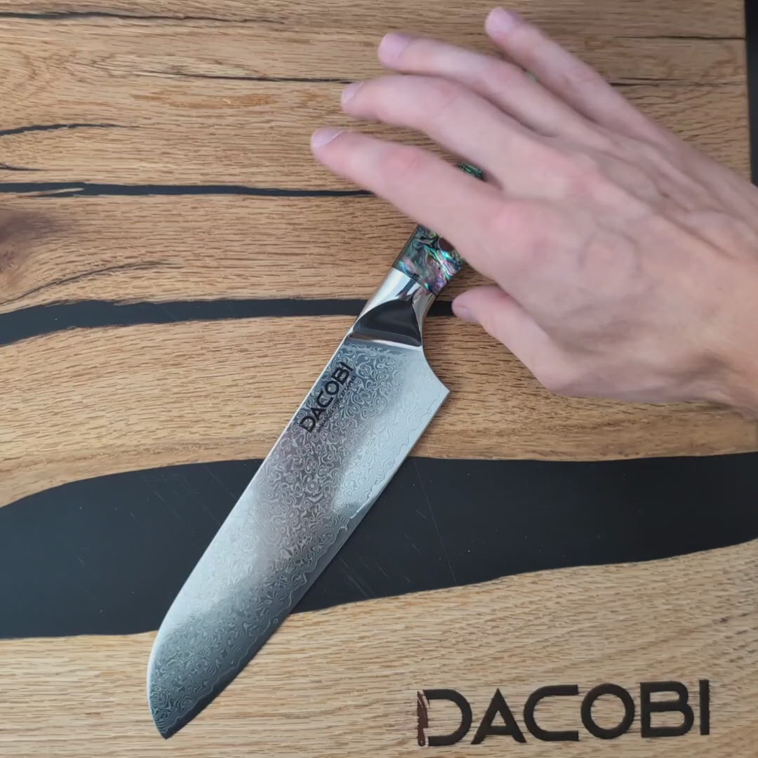 Cuțit Santoku, cuțit pentru legume, oțel damasc, mâner rășină, 18 cm (C23)