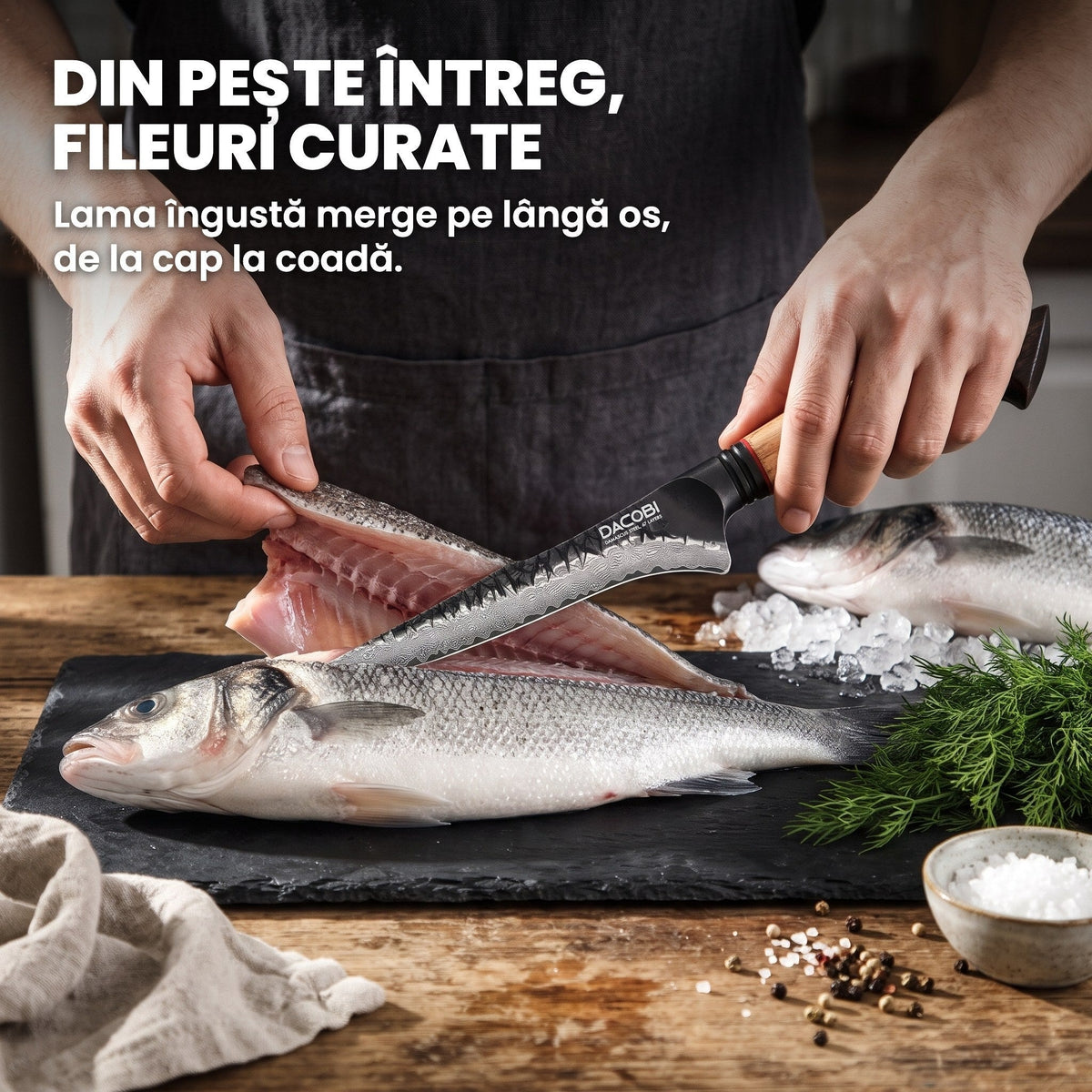 Ragnarok filetând un lup de mare pe o placă de ardezie