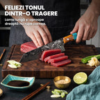 Regal Kiritsuke feliind ton crud pe un tocător de nuc