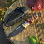 Cuțit Grizzly pentru camping, mâner lemn și corn, oțel D2