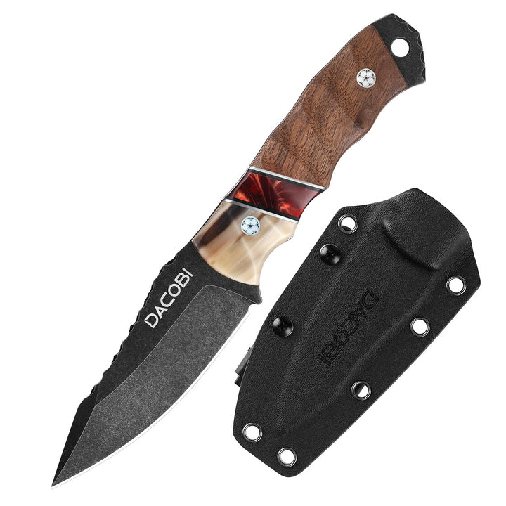 Cuțit Grizzly pentru camping, mâner lemn și corn, oțel D2