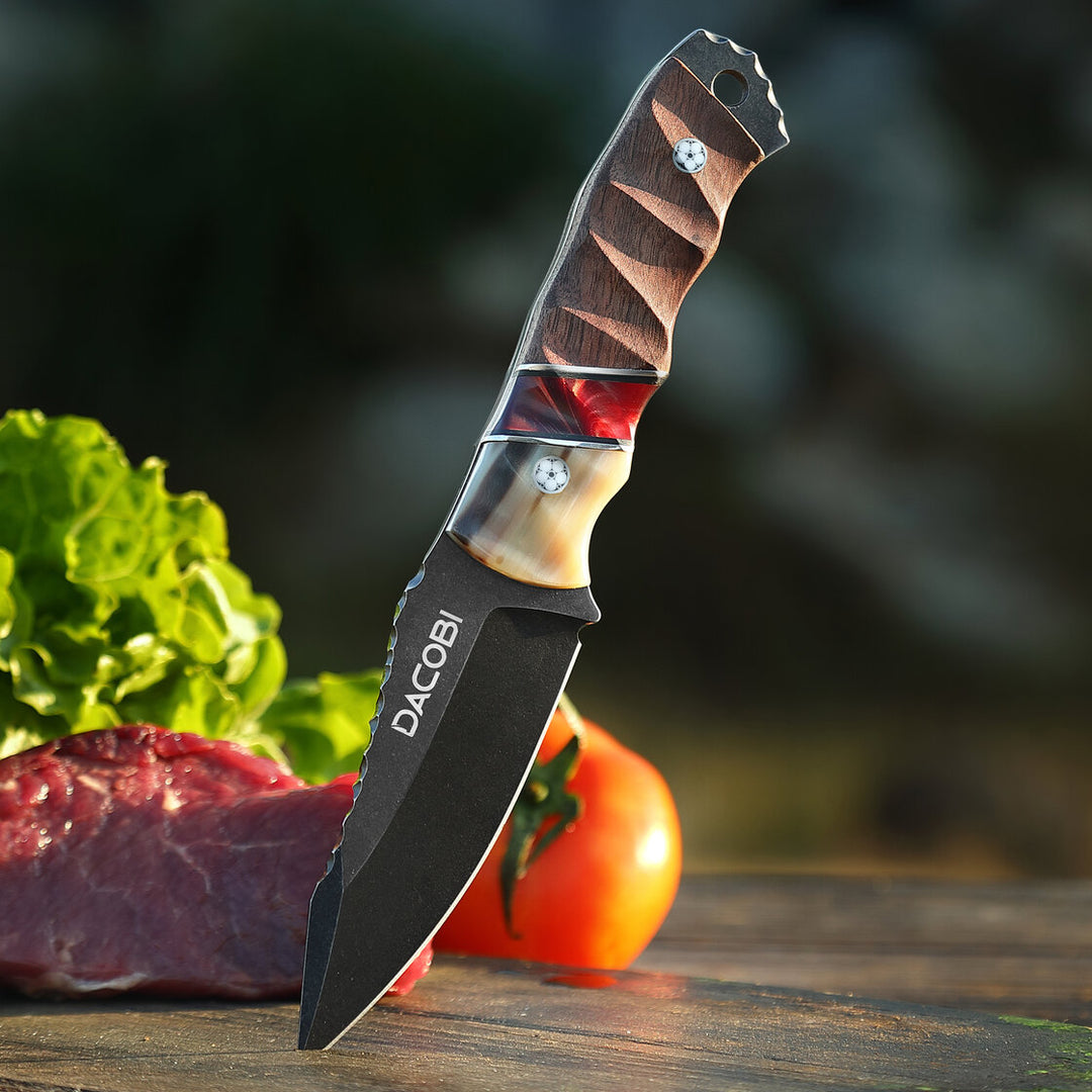 Cuțit Grizzly pentru camping, mâner lemn și corn, oțel D2